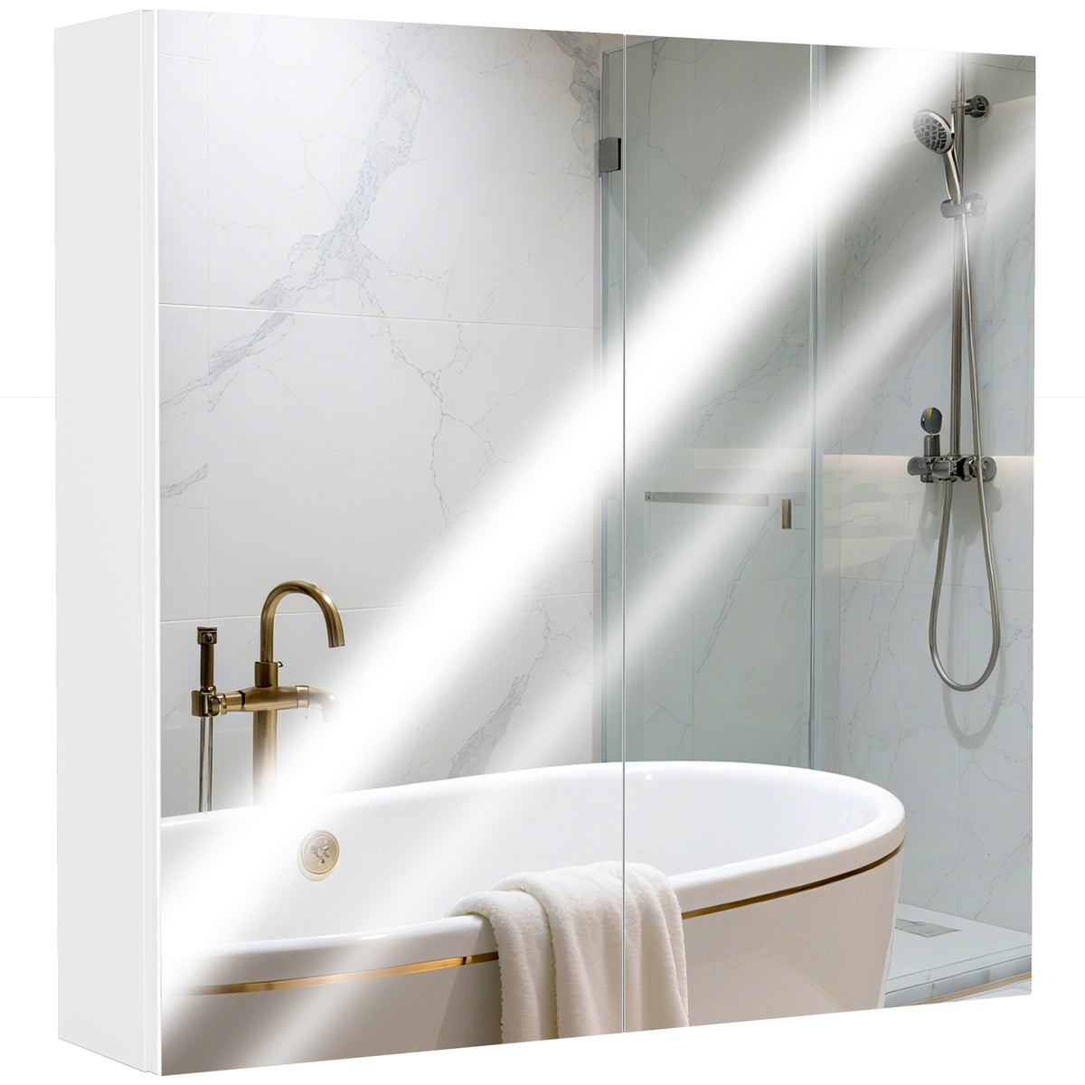 HOMCOM Bathroom Mirror Cabinet Wall Mounted, 60 X 15 X 60 Cm, White