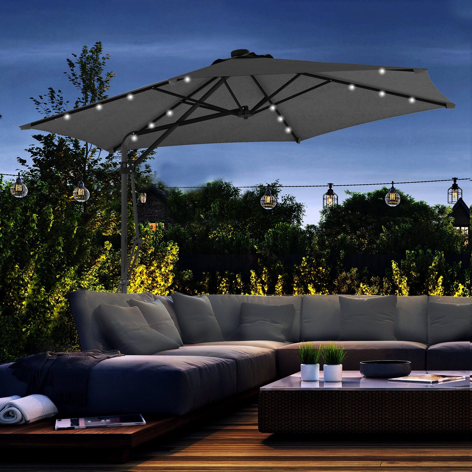 3m Cantilever Parasol W/ Waterproof Cover | Dark Grey