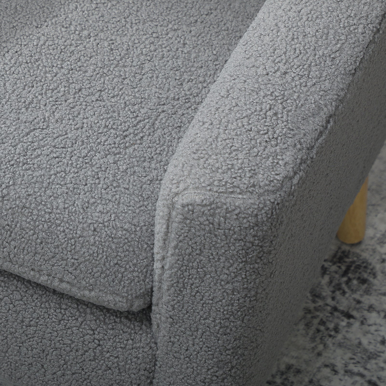Modern Accent Chair With Wood Legs, Wide Seat, Teddy Armchair, Grey