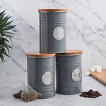 3-piece Kitchen Storage With Bamboo Lids Tea Coffee Sugar | Gray