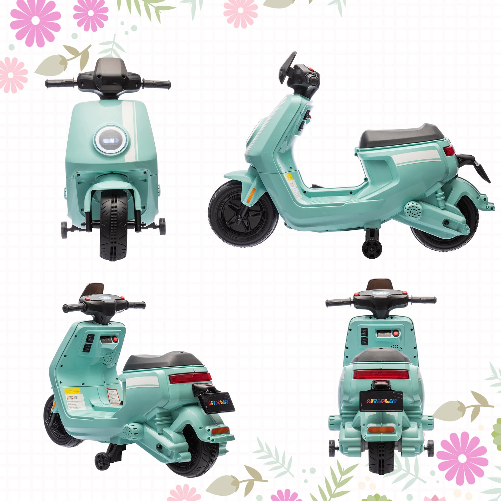 6v Kids Electric Motorbike With Headlight And Music | Green
