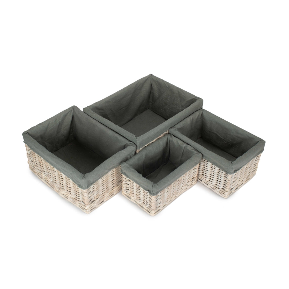 White Wash Grey Lined Open Storage Basket | Set-of-4 | Gray