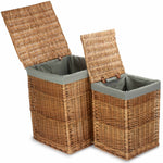 Light Steamed Square Laundry Basket With Grey Sage Lining | Set-of-2