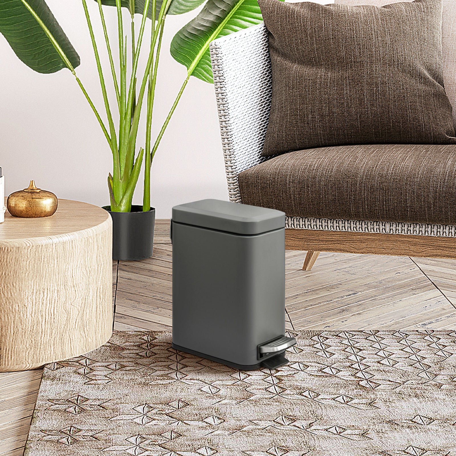 5l Steel Waste Trash Can Pedal Rubbish Garbage Storage | One Size