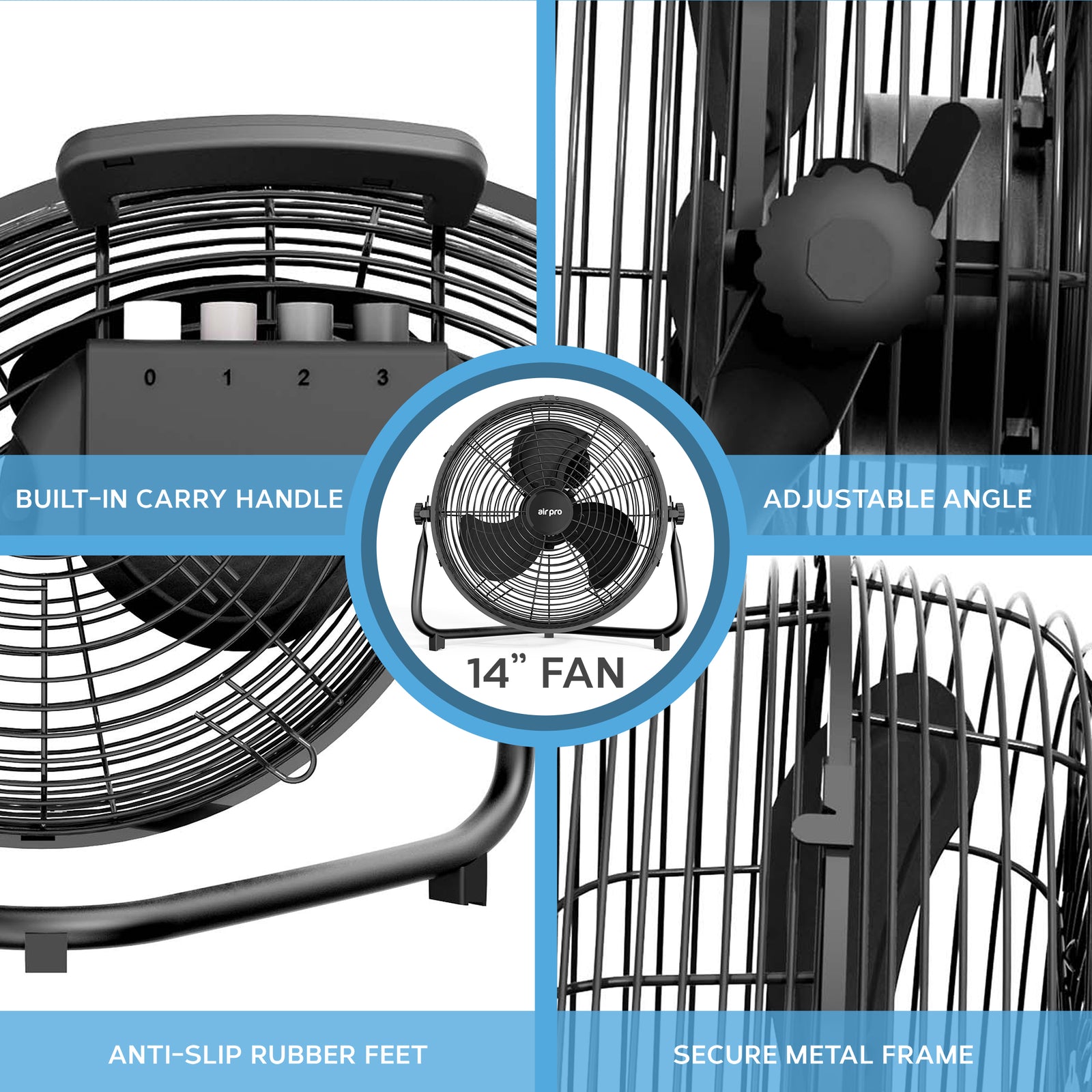 14/16/20" Circular Floor Fan - Powerful Air Cooling Fan With 3 Speed Settings | 14" | Black