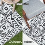 Luxury Outdoor Rug Waterproof Reversible Round For Garden Patio, Black Geometric Aztec