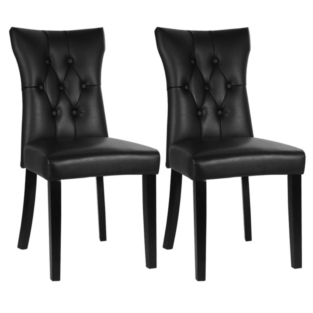Set Of 2 Leather High Backrest Dining Chairs