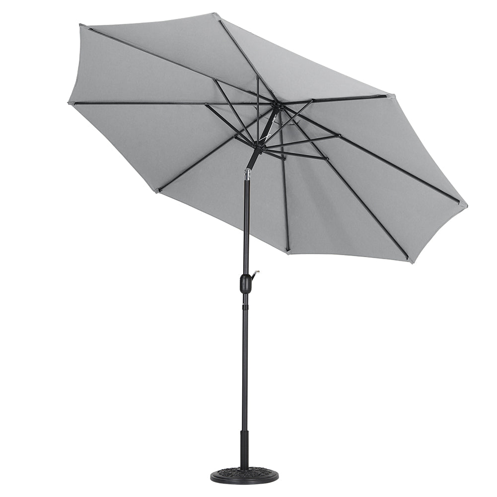 3m Garden Parasol Adjustable Tilting Parasol With Crank Handle With Cement Parasol Base | One Size | Light Grey