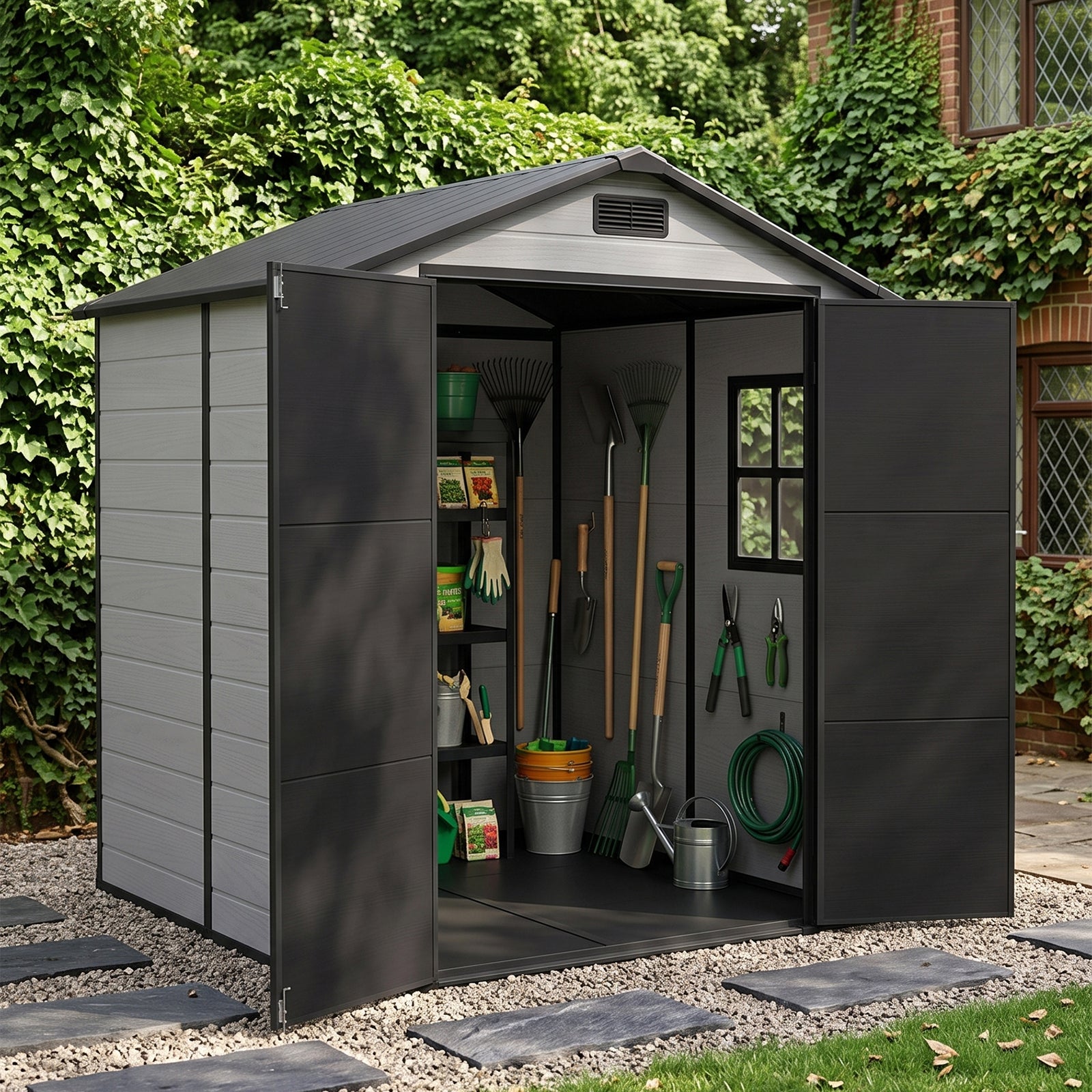 6x6 Ft Outdoor Garden Plastic Storage Shed | Black