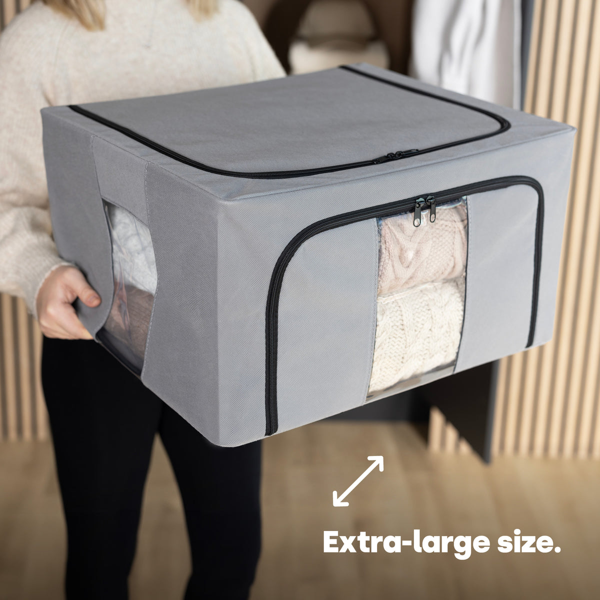 Livivo Set Of 3 Extra Large Fabric Storage Bags With Dual Zip Access