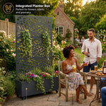 Metal Privacy Screen With Plant Pot - Leaf | Anthracite Grey