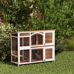 Two-tier Wooden Rabbit Hutch W/ Openable Roof, Slide-out Tray, Ramp | Brown