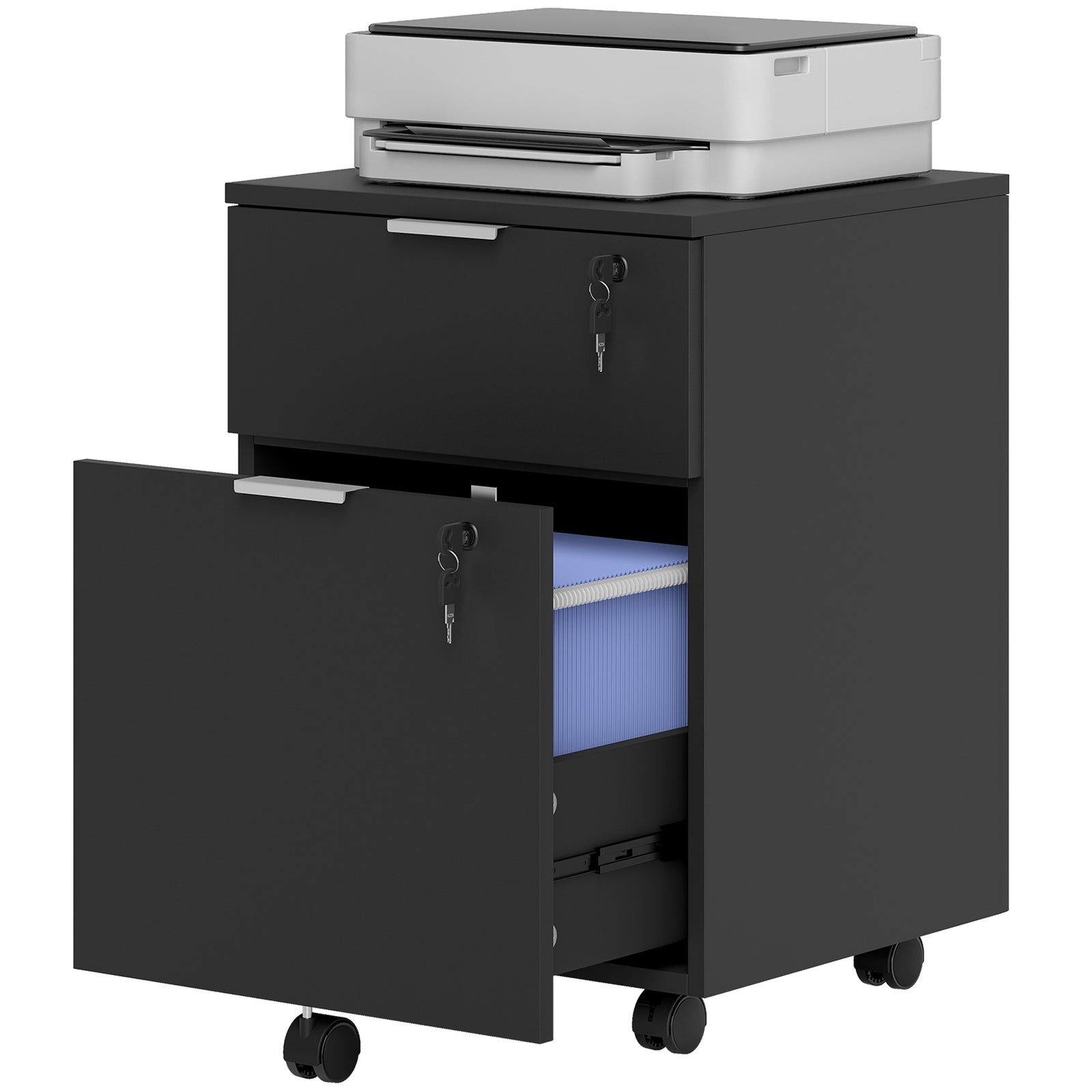 2 Drawer Filing Cabinet With Adjustable Hanging Bars For A4 And Letter | Black