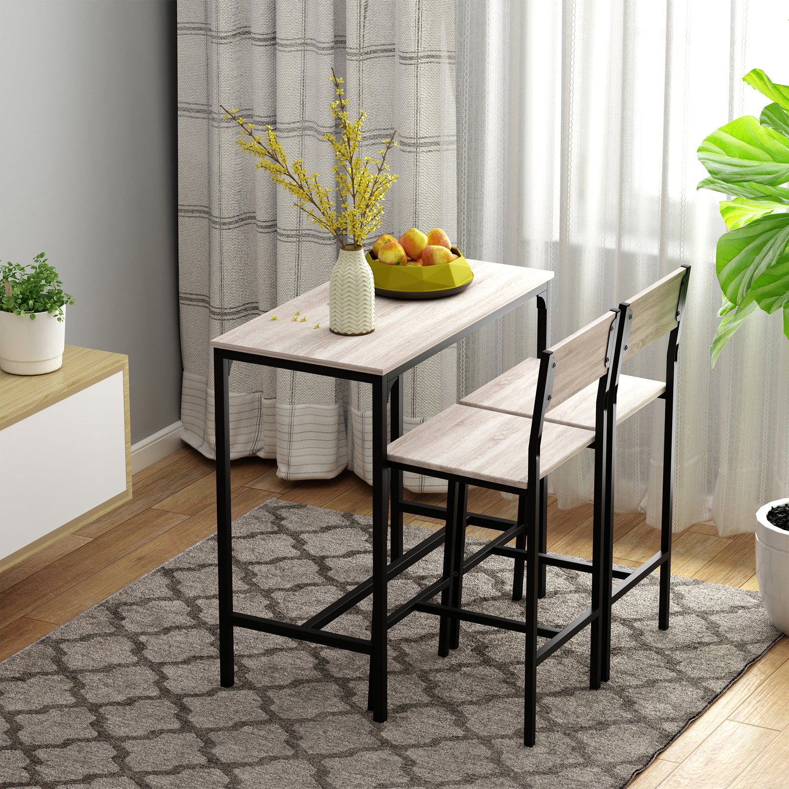 3pc Table Stool Set, Industrial Design, Metal Frame