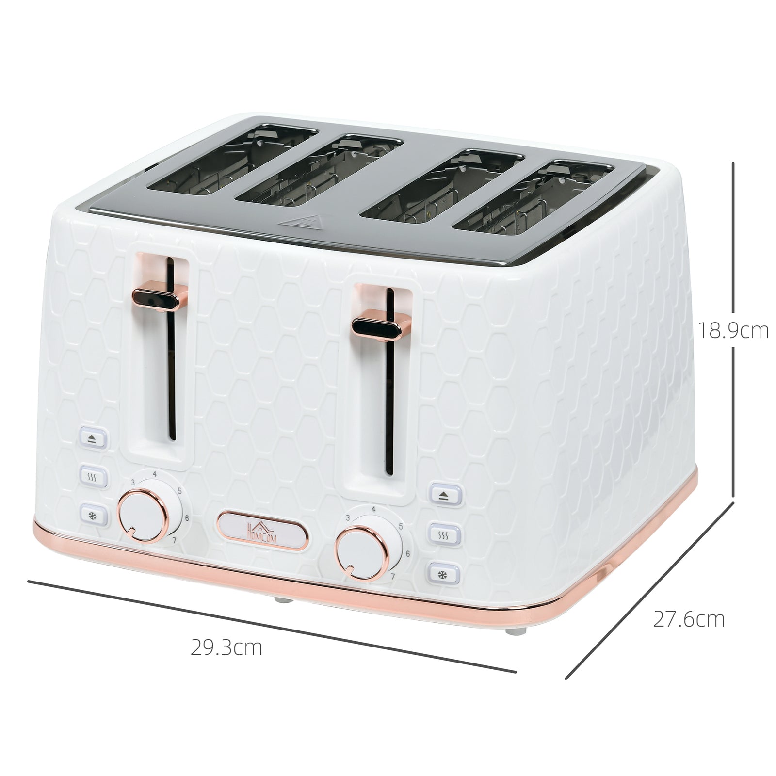 Toaster With 4 Slot, 7 Browning Levels, 1600w  Honeycomb | One Size | White