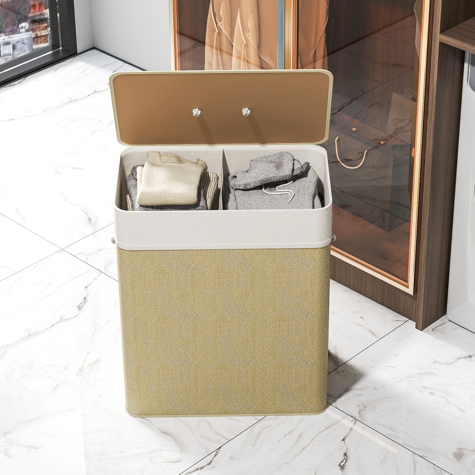100l Laundry Basket With Lid, Washing Basket For Bathroom | Cream