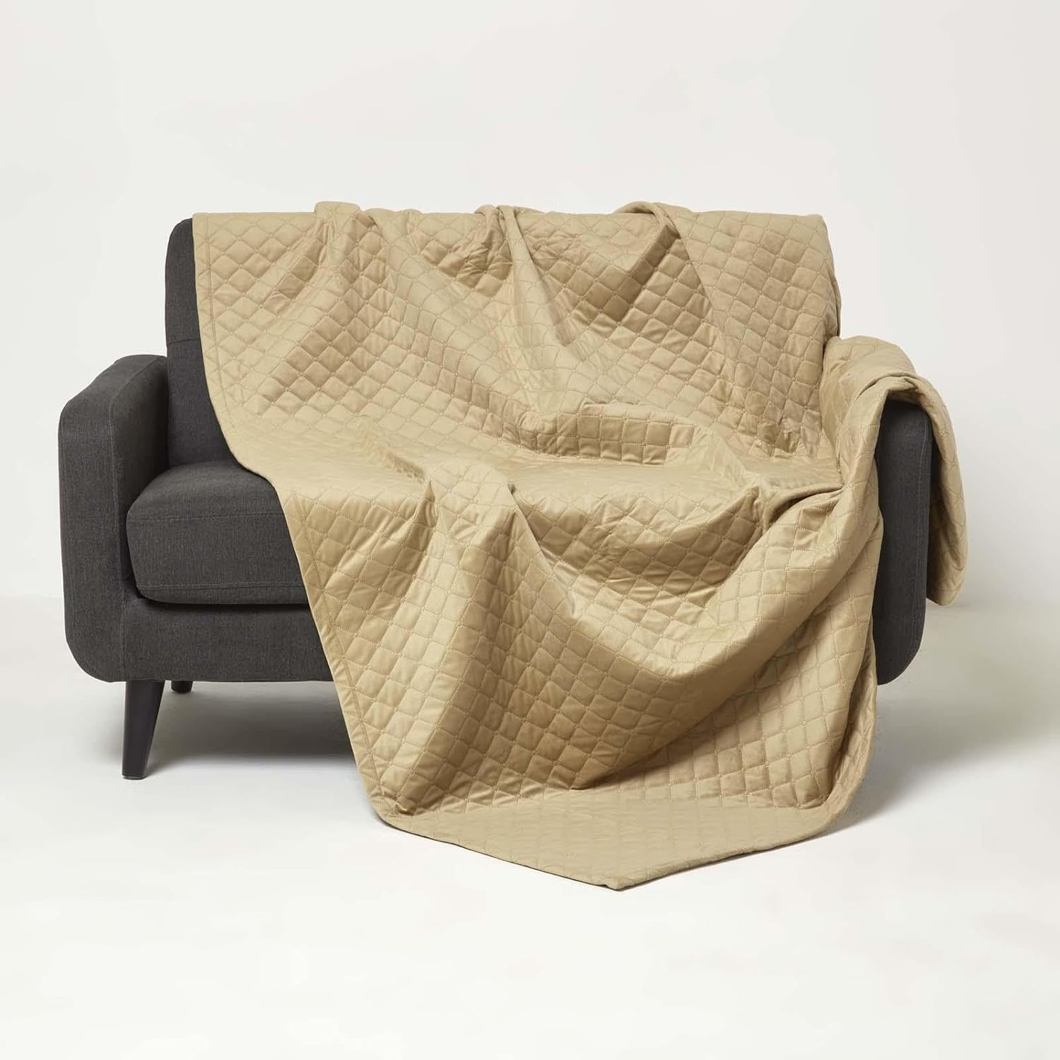 Diamond Quilted Velvet Bed Throw | 150cm x 200cm | Beige