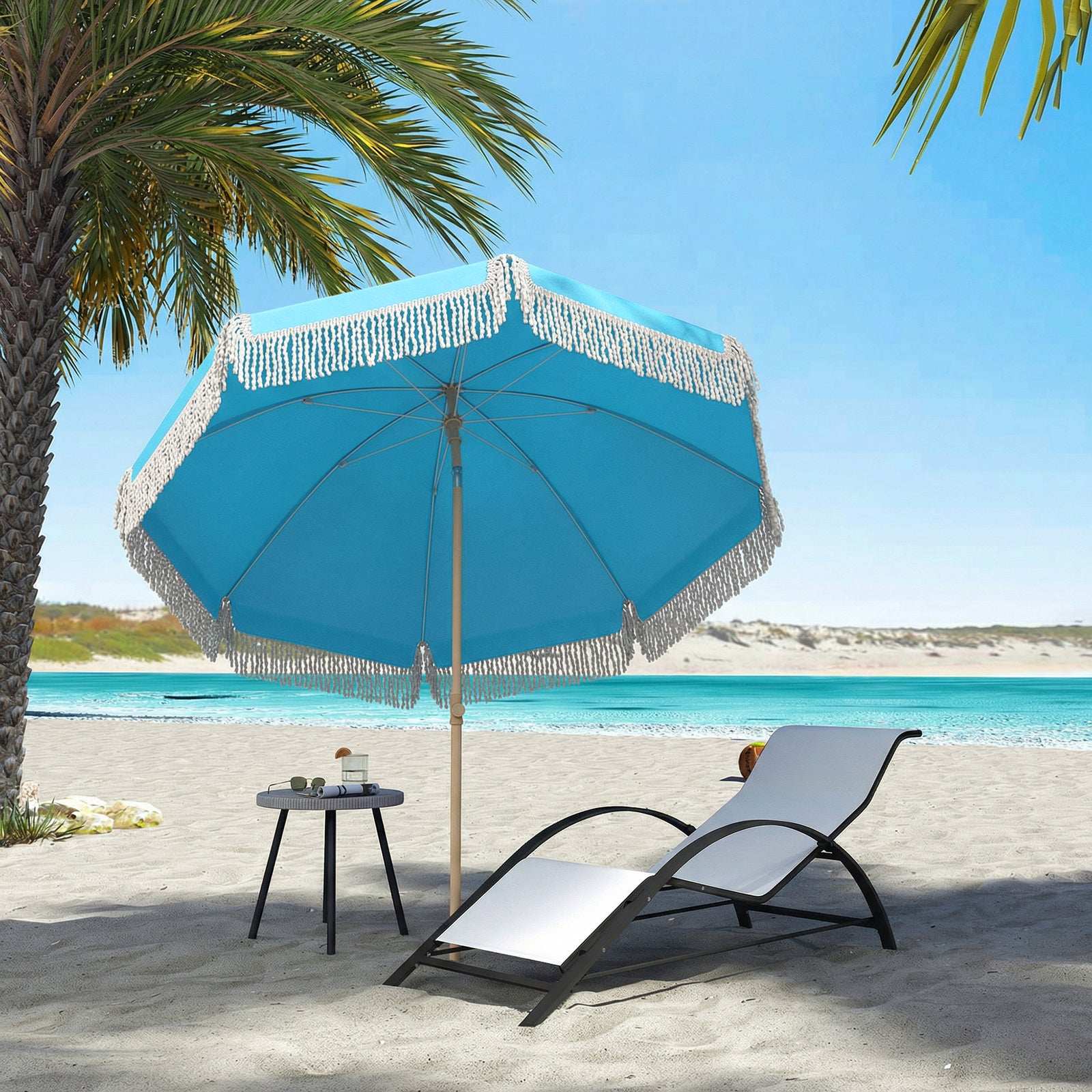 1.7 M Beach Umbrella, Adjustable Height Portable Parasol | Blue