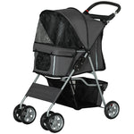 Pet Stroller Carrier Foldable Deluxe Jogger Walk Travel Dog Cat | Charcoal Gray