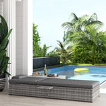 Recliner Rattan Sofa Set W/ Glass Table & Cushions - Grey