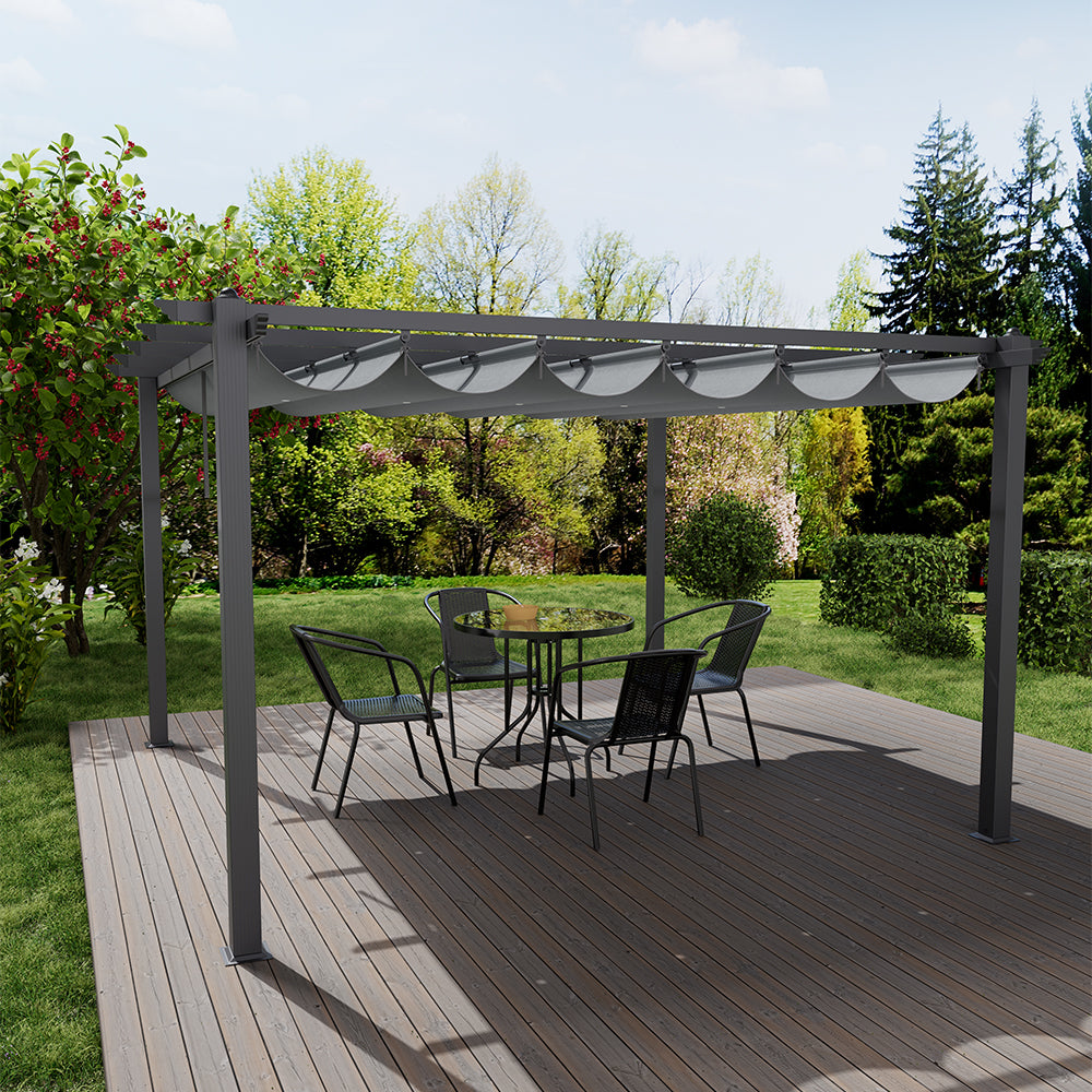 4m X 4m Aluminium Pergola With Retractable Roof,charcoal Grey,outdoor Garden Gazebos Water-resistant