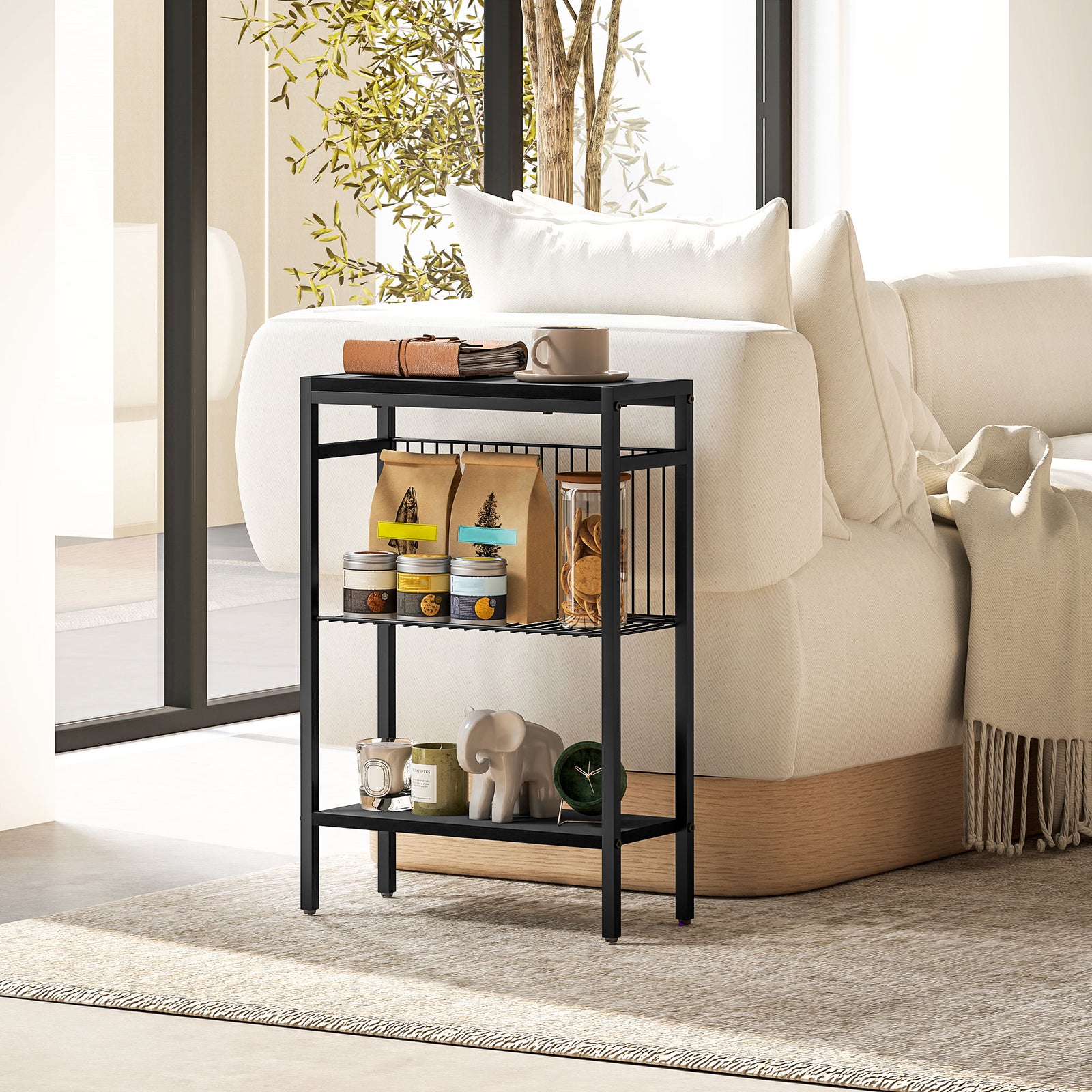 Side Table W/ Storage, Small Table For Living Room, Bedroom | Black