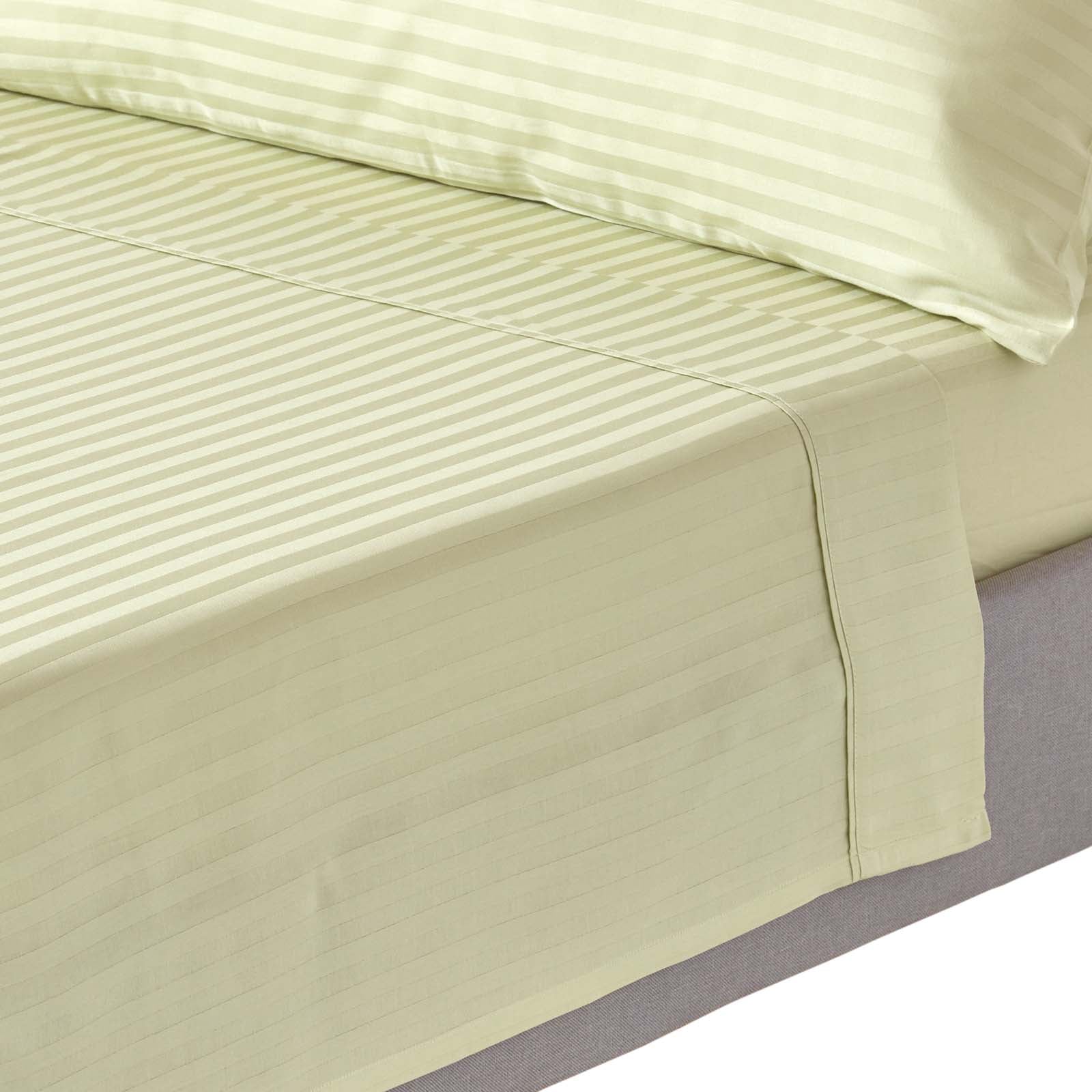 Egyptian Cotton Satin Stripe Flat Sheet 330 Tc | Super King | Sage Green