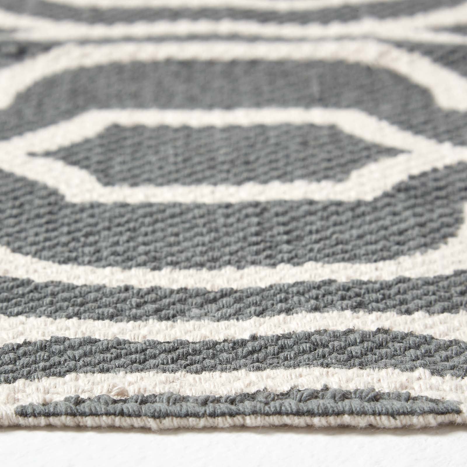 Riga 100% Cotton Printed Patterned Rug Hall Runner, 66 X 200 Cm | 150cm x 220cm | Grey & White
