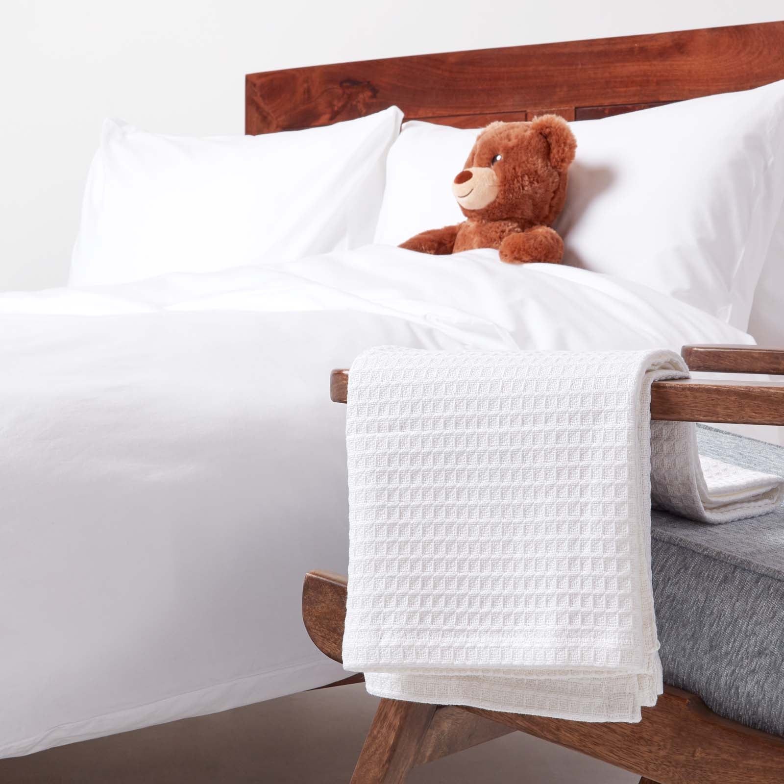 Organic Cotton Waffle Blanket/ Throw | 125cm x 150cm | White