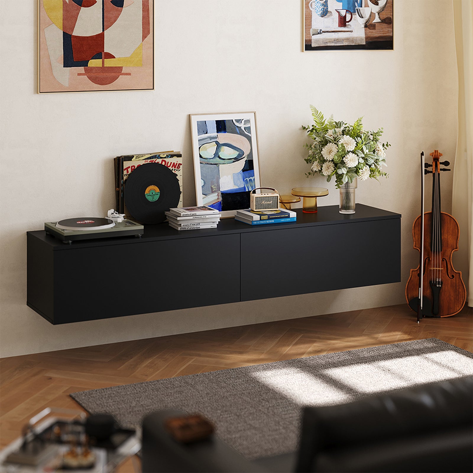 Wall-mounted Floating Tv Stand | Black