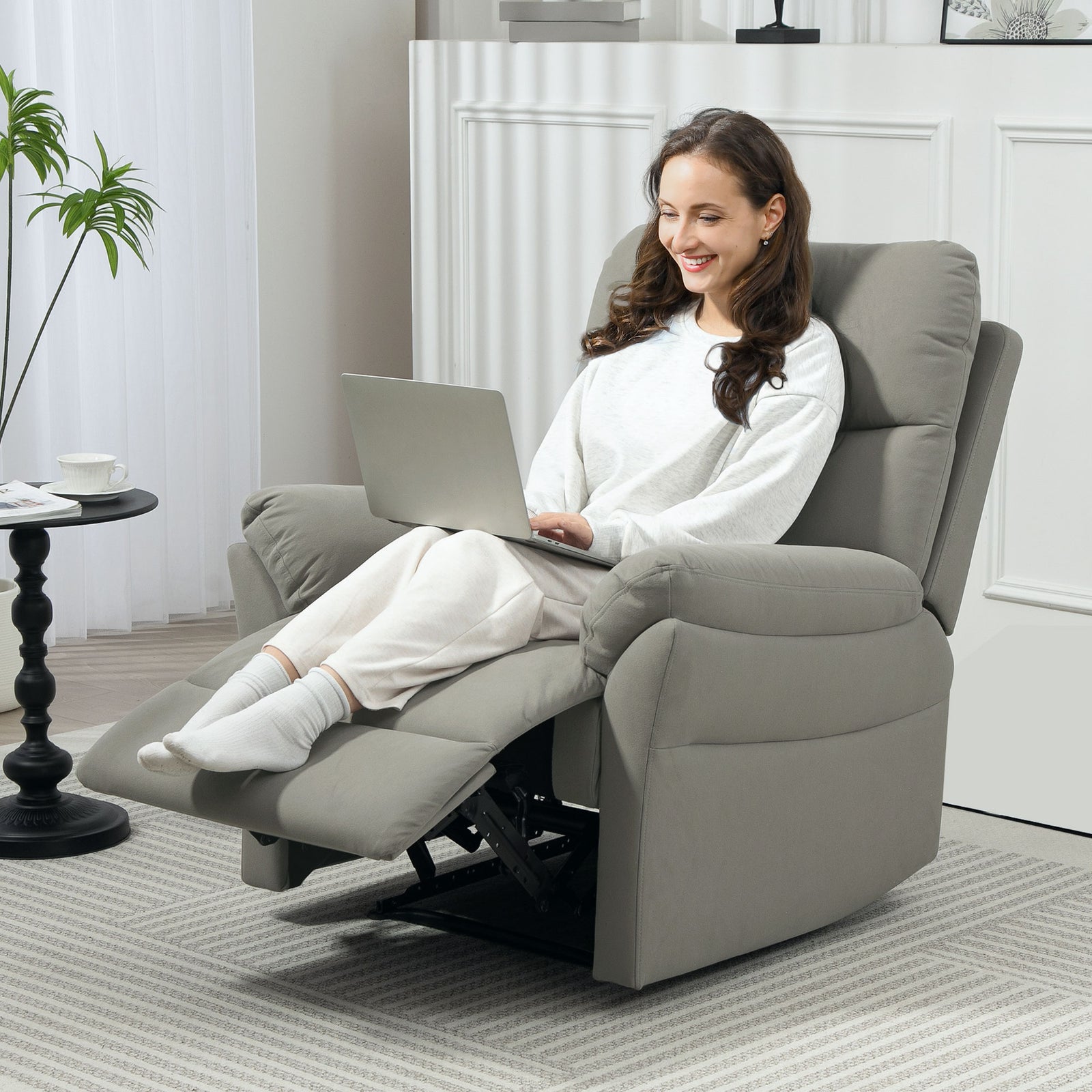 Recliner Armchair, Reclining Chair With Adjustable Leg Rest | One Size | Grey