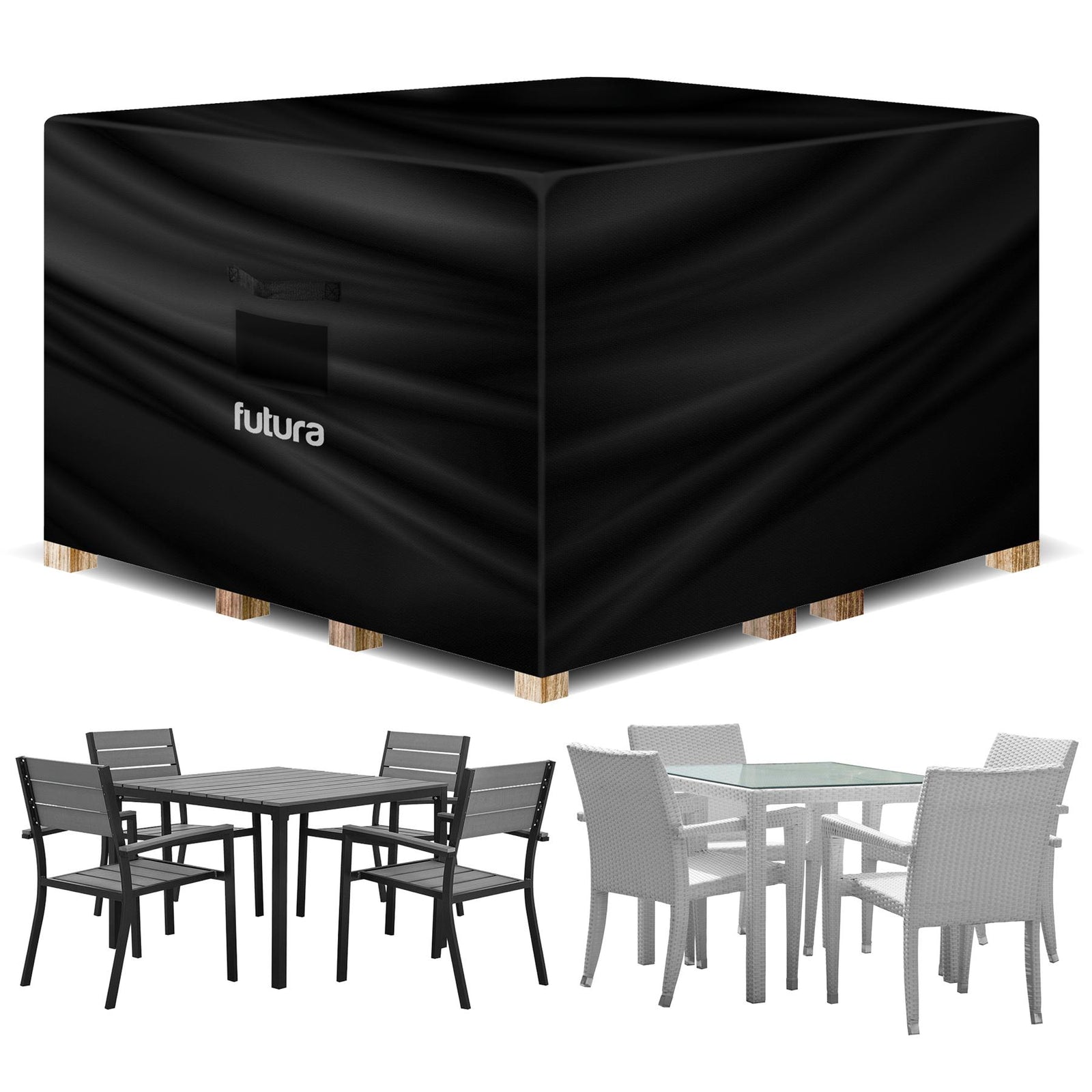 Square Waterproof Garden Furniture Cover, Outdoor Patio Weatherproof Rattan Sofa Shield | 250 x 250 x 90cm | Black