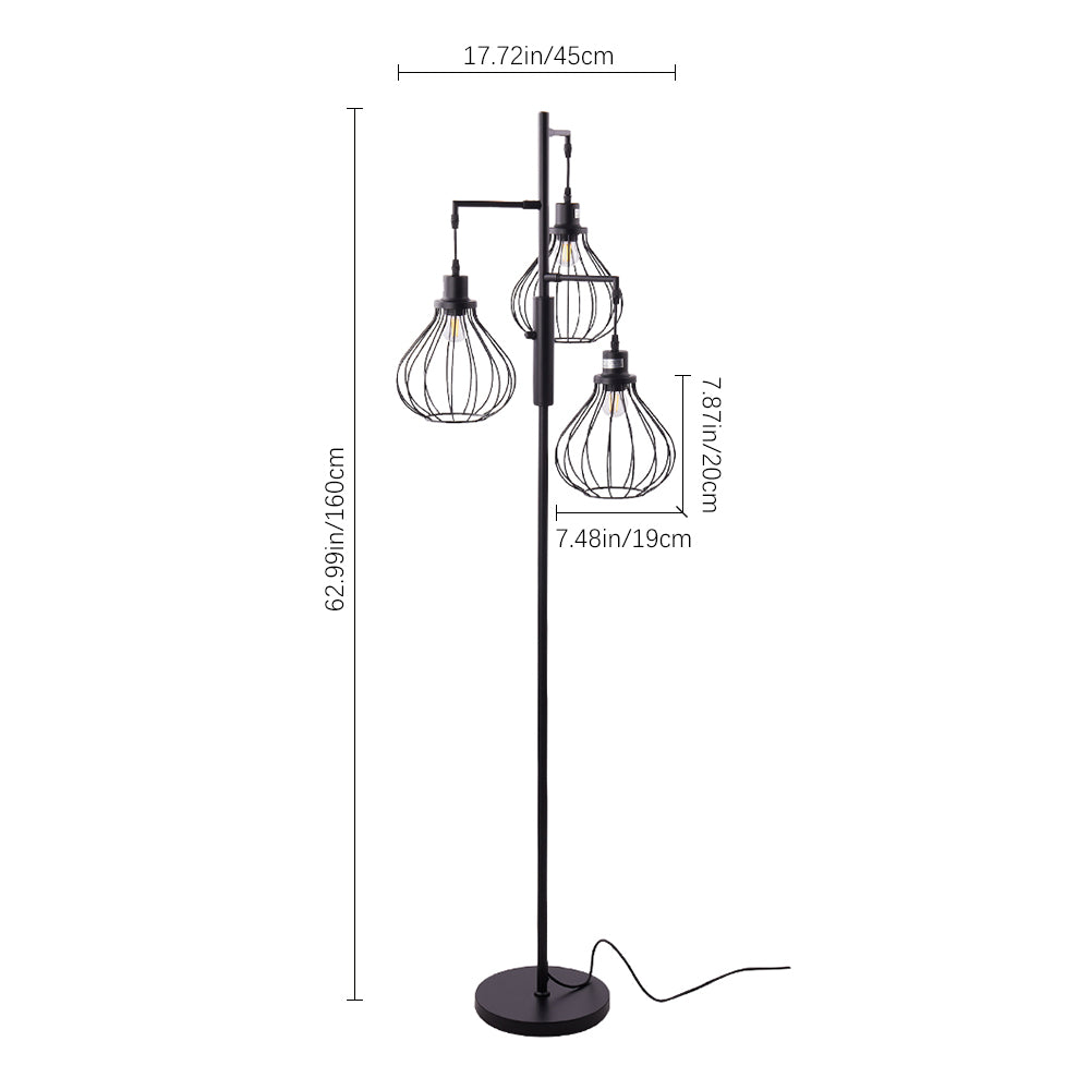 Breeins Black Modern Industrial Style 3-head Floor Lamp With Irregular Shade