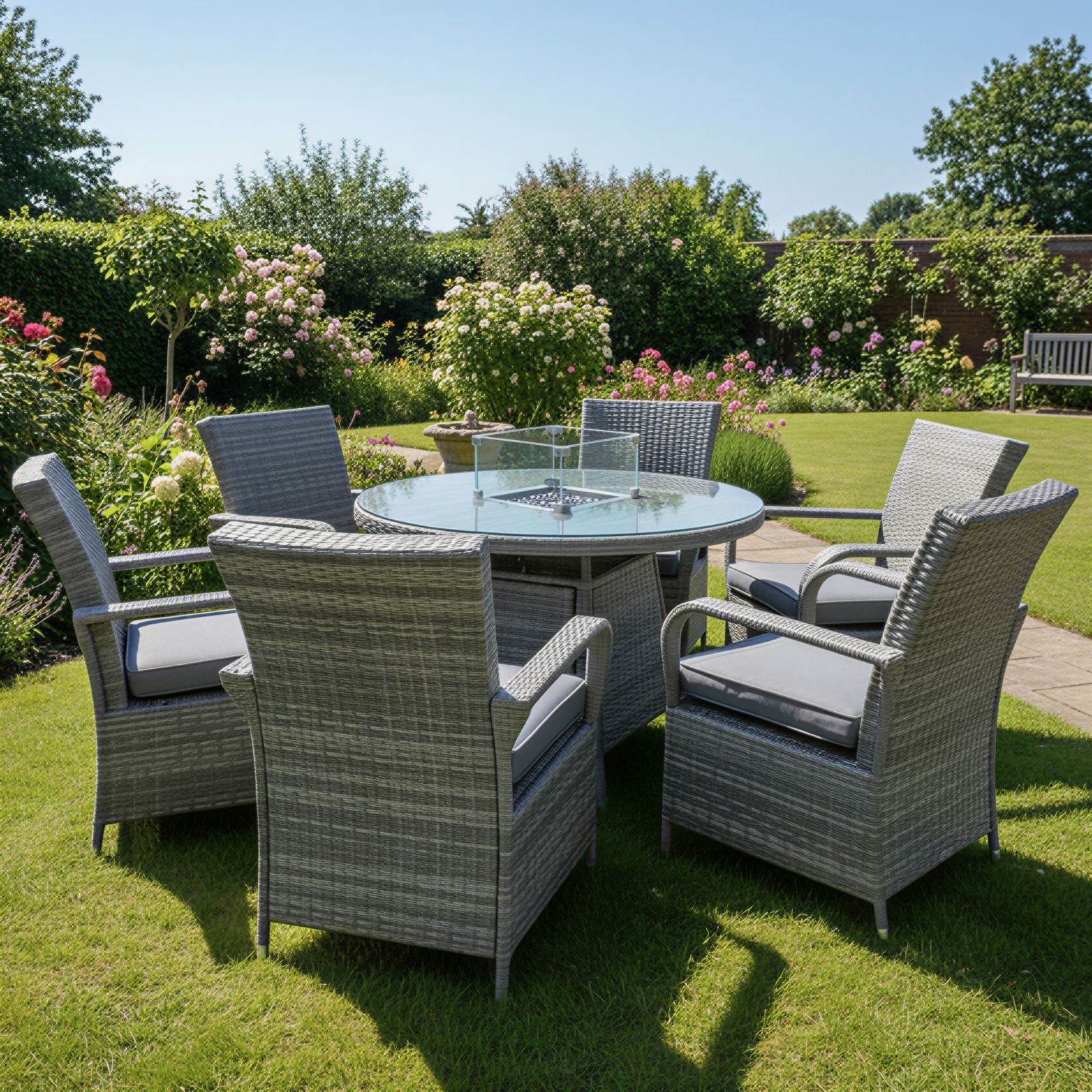 Windsor Xl Rattan 6 Seat Firepit Dining Set | 6 Seat | Mixed Grey