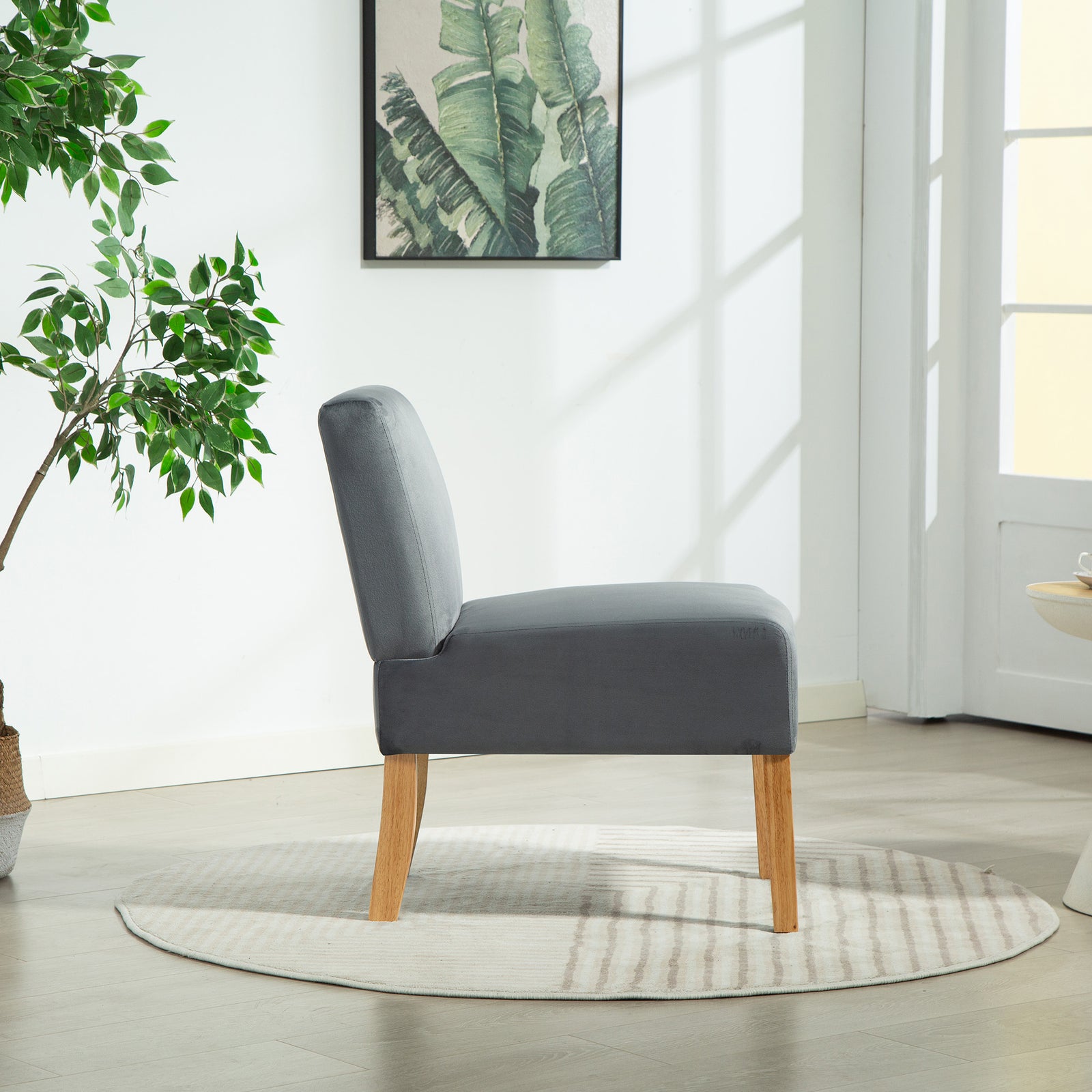 Corina Velvet Fabric Armless Accent Chair | Grey