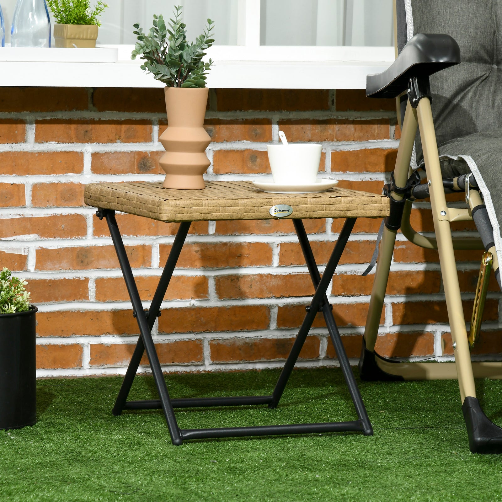 Folding Rattan Coffee Table W/ Steel Frame Bistro Garden | Natura