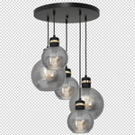 Omega Black/gold Pendant Lamp 5xe27 With Elegant Smoked Glass Spheres Quality Matt Black Fittings With Gold Detail