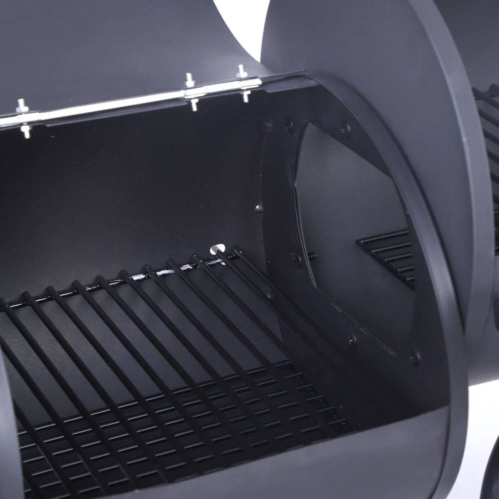 2-in-1 Charcoal Grill & Smoker Combo, Barrel BBQ with Offset Smoker, Outdoor Barbecue with Wheels, Thermometer & Side Shelf