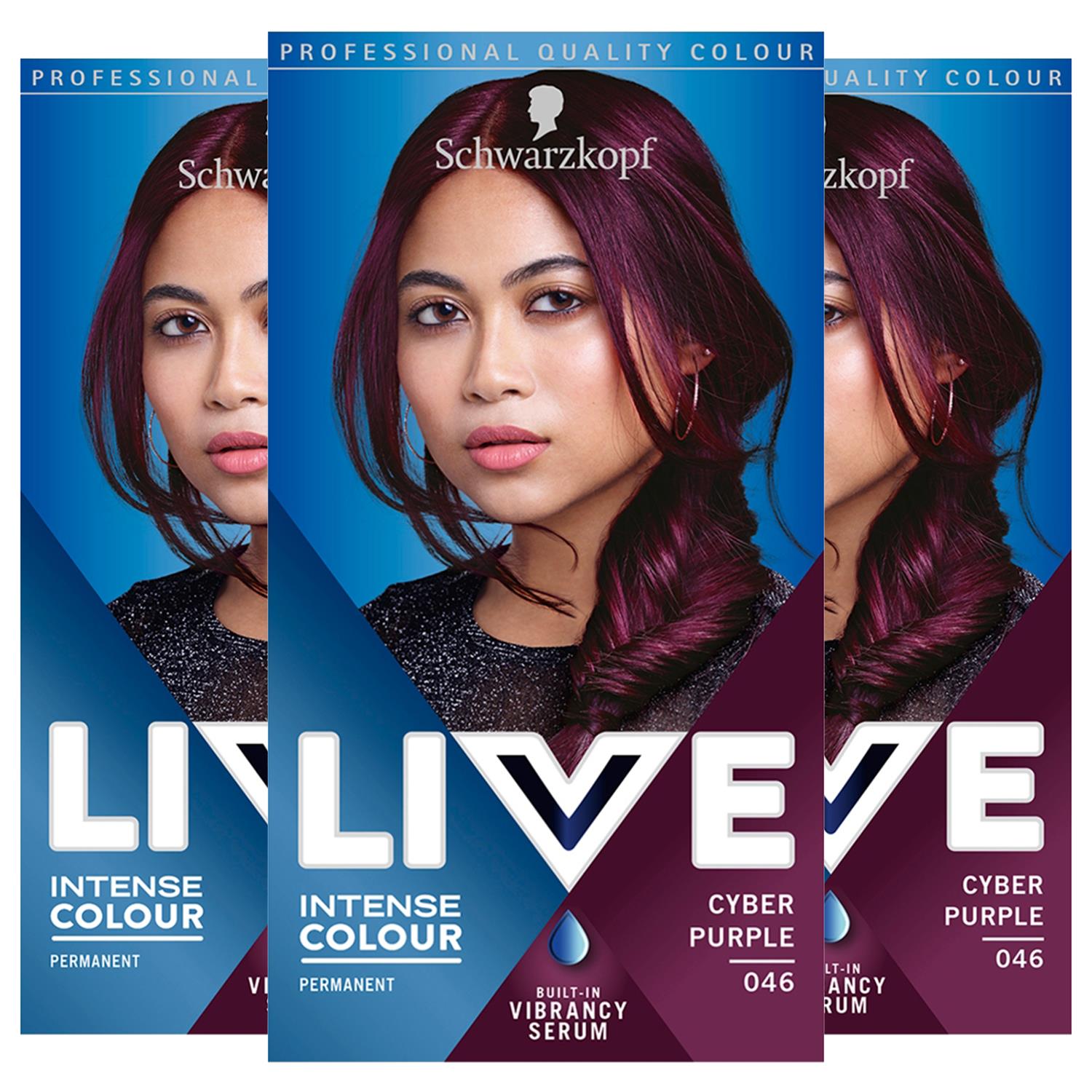 Live Intense Permanent Colour Hair Dye Withserum, 046 Cyber Purple 3x