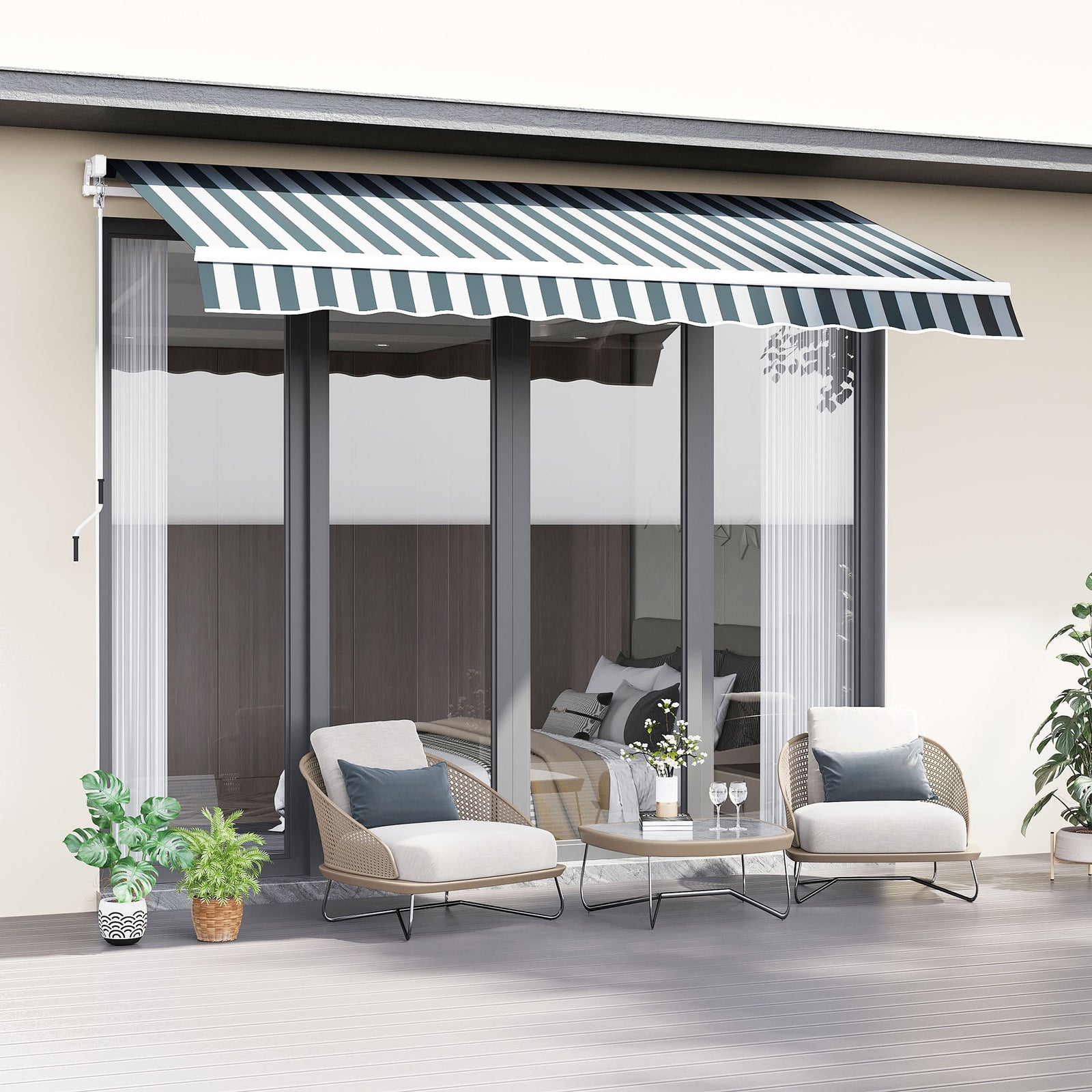 2.5x2m Garden Patio Manual Awning | Green & White