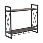 Industrial Hanging Wine Glass Rack Wall Mounted Floating With 5 Glass Holder