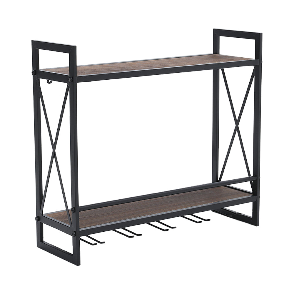 Industrial Hanging Wine Glass Rack Wall Mounted Floating With 5 Glass Holder