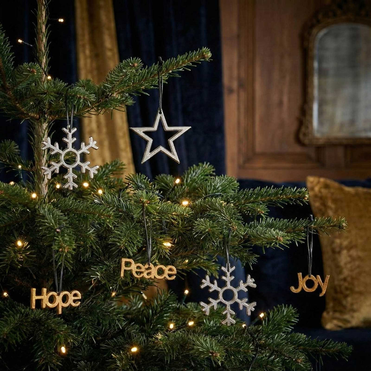 HOMESCAPES Set Of 12 Gold And Silver Christmas Tree Decorations