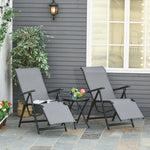 Set Of 2 Outdoor Sun Recliner Loungers W/adjustable Footrest | Gray