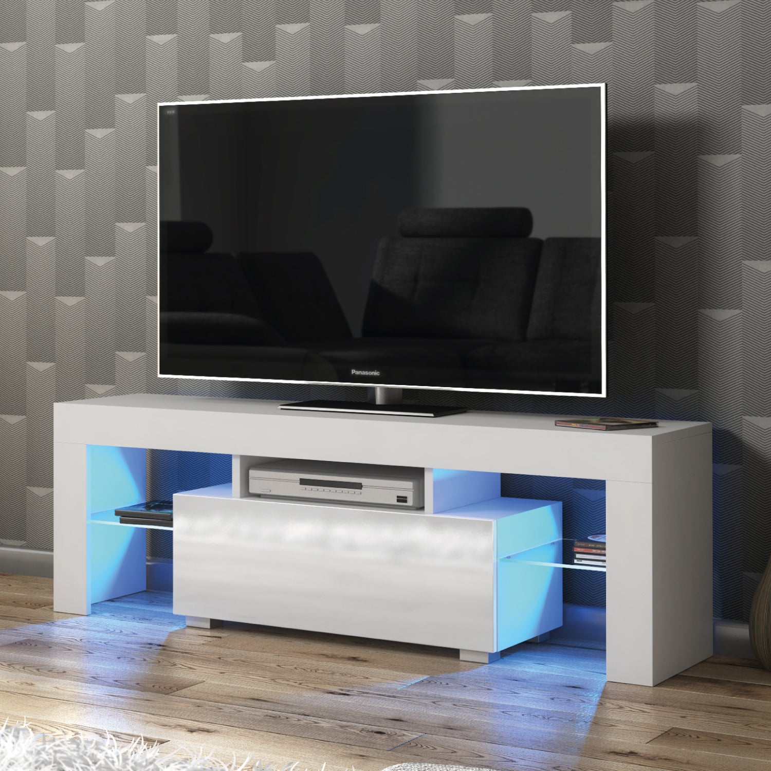 Floe Tv Unit 130cm With Led Lights | White