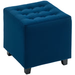 Square Footstool Small Ottoman With Wood Legs For Bedroom | One Size | Blue