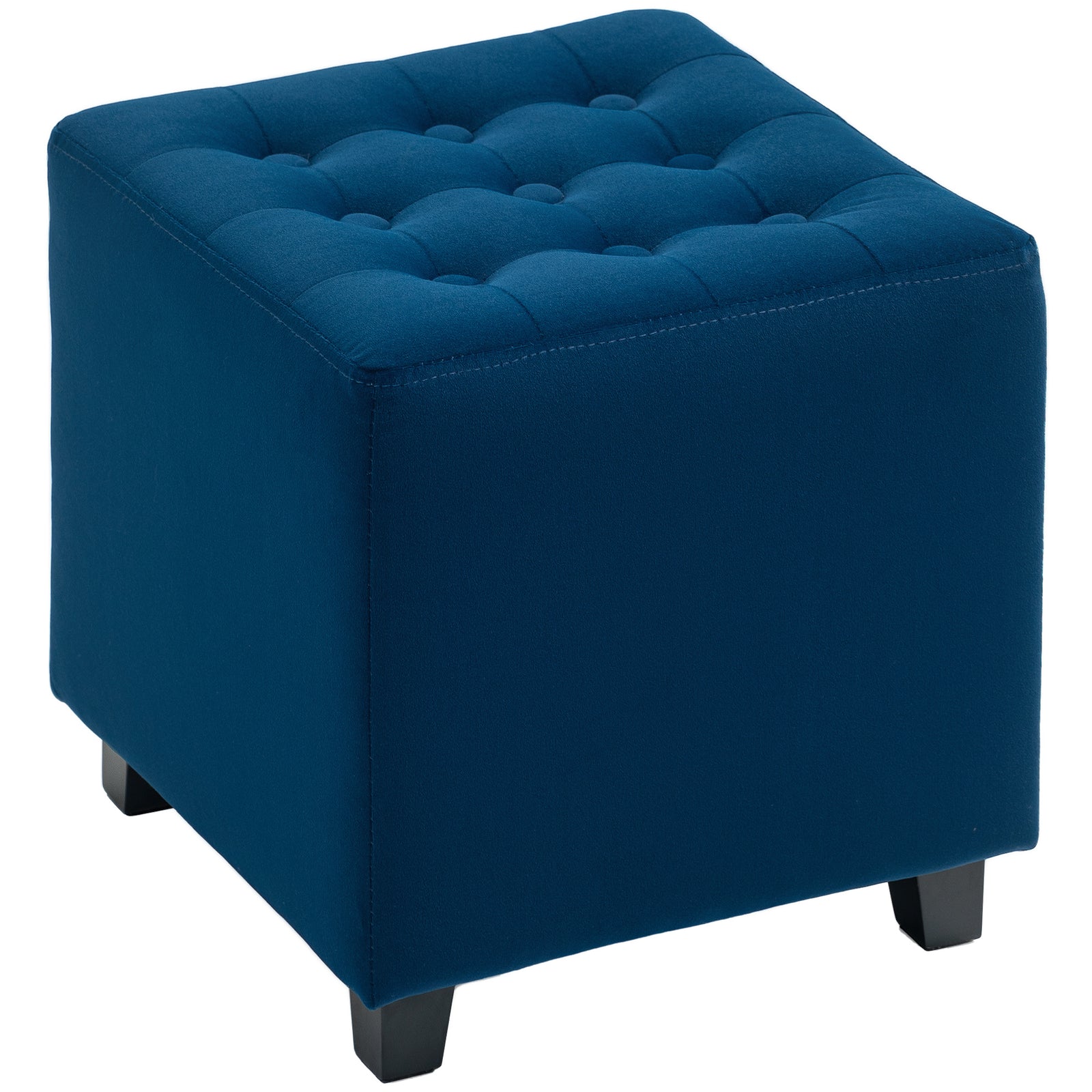 Square Footstool Small Ottoman With Wood Legs For Bedroom | One Size | Blue