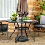 Garden Table W/ Parasol Hole, Round Slatted Metal Top, Black