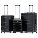 Set Of 3 Hard Shell Suitcase Cabin & Check In Cases With Tsa Lock - Overhead Cabin With Medium & Large Check-in Bag | Set of 3 | Black Gloss