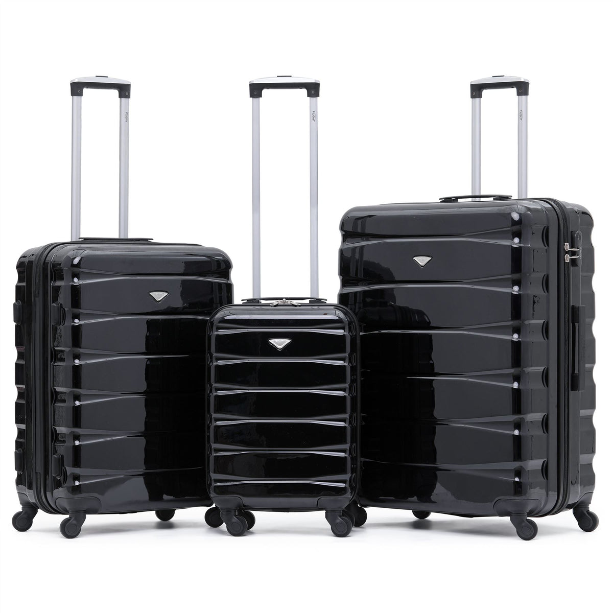 Set Of 3 Hard Shell Suitcase Cabin & Check In Cases With Tsa Lock - Overhead Cabin With Medium & Large Check-in Bag | Set of 3 | Black Gloss